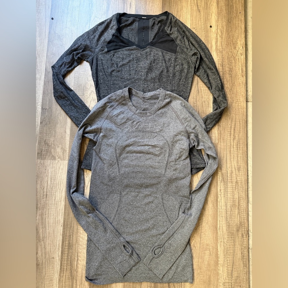 Lululemon Swiftly Tech Pace pushed long sleeve sz women’s 4 Grey Black EUC